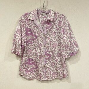 Patty Kim Top Women's Size Small Purple Chinese Floral Print